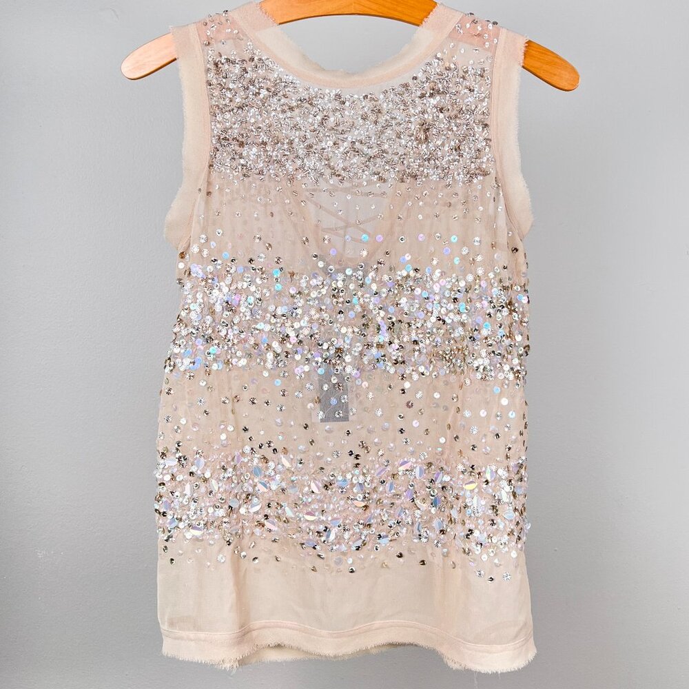 Adriana Papell GRAY Sacks Fifth Avenue Women Beaded Top. Size: S